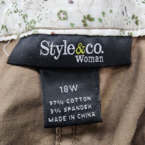 Style&Co Pants Womens 18W Brown Khaki High Rise Cargo Capri Roll Tab Hem Stretch - Picture 6 of 12